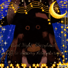 a picture of a stuffed animal says good night sleepyhead off to dreamy adventures