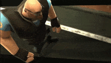 a bald man wearing glasses and a vest is walking down a road