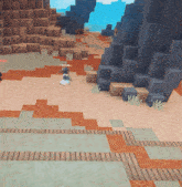 a screenshot of a video game with a person standing in the middle of a desert