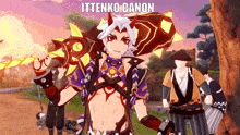 a video game character named ittenko canon is holding a sword