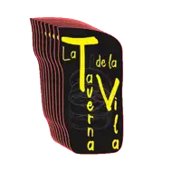 a logo for la taverna de la villa shows a hamburger