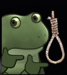 a frog is giving a thumbs up next to a rope noose .