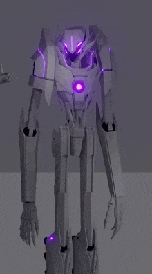 a robot with purple lights on the back of it