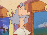 a cartoon of a man with a beard is standing in front of a painting that says ac