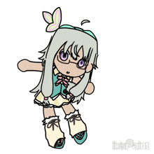 a drawing of a girl with glasses and a butterfly on her head by ibis paint