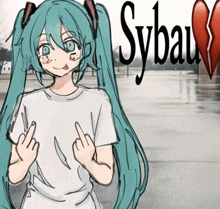a drawing of a girl giving the middle finger with sybau written in black