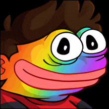 a cartoon character with a rainbow colored face and a red tongue