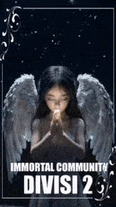 a poster of a girl with angel wings praying