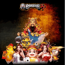 a poster for barbar777 shows a man in a crown surrounded by cartoon characters