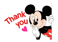 a cartoon of mickey mouse saying thank you with a heart