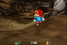 a cartoon character in a video game with the time of 7:47 on the screen