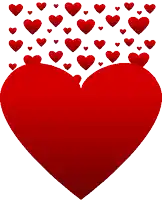 a large red heart surrounded by smaller red hearts on a white background