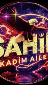 a painting of an eagle with the name kadim aile on it