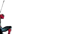 a drawing of spider-man hanging from a rope
