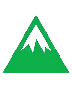 a green triangle with a white mountain on top of it