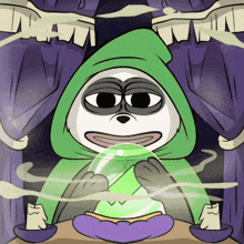 a cartoon of a panda holding a crystal ball