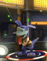 a cartoon dog with its tongue hanging out is standing on a circle