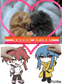 a picture of a kitten and a picture of a girl with the words happy birthday