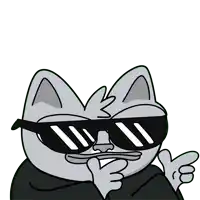 a cartoon cat wearing sunglasses and a mustache giving a thumbs up