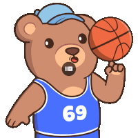 a cartoon of a teddy bear wearing a number 69 jersey holding a basketball