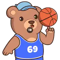 a cartoon of a teddy bear wearing a number 69 jersey holding a basketball