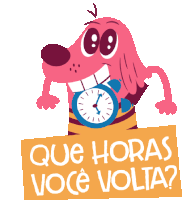 Dog Biting Clock Asks What Time Will You Be Back In Portuguese Sticker - Adoptinga Best Friend Que Horas Voce Volta Google Stickers