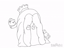 a black and white drawing of a cartoon character with a crown on his head