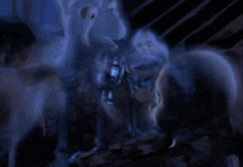 a gargoyle is looking at a girl in the dark