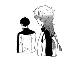 a black and white drawing of a man and a woman