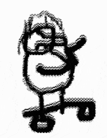 a black and white drawing of a cartoon character with a crown on his head
