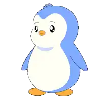 a blue and white penguin with a question mark behind it
