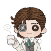a cartoon character is holding a cup of coffee and wearing glasses .