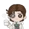 a cartoon character is holding a cup of coffee and wearing glasses .