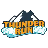 a logo for the thunder run shows a lightning bolt coming out of a cloud