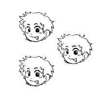 a black and white drawing of three cartoon characters ' faces with different expressions .