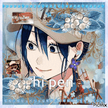 a picture of a girl wearing a hat with the words hi pen on it
