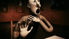 a cartoon character with his mouth open and his hands on his chest