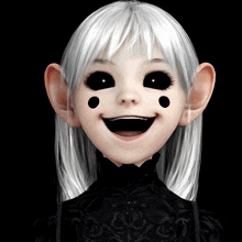 a cartoon character with white hair and black eyes