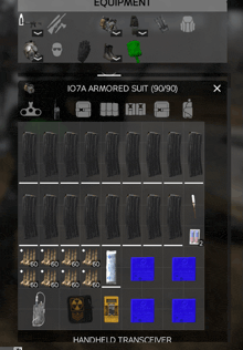 a screenshot of a video game that says io7a armored suit ( 90 / 90 )