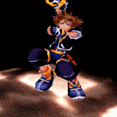 sora from kingdom hearts jumps in the air holding a key