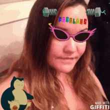 a woman wearing sunglasses and a headband with the word fabulous on it