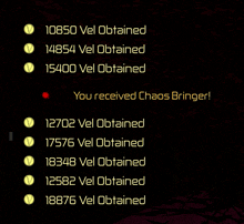 a screenshot of a game that says " you received chaos bringer " at the top