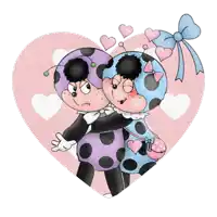 two ladybugs are hugging each other in a heart shaped background