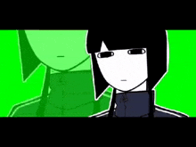 a cartoon character is standing in front of a green background .