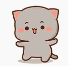 a cute cartoon cat is standing on its hind legs and smiling .