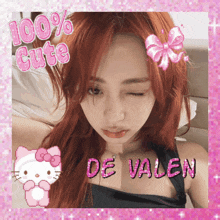 a picture of a girl with a hello kitty and the name de valen