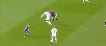 a group of people are playing soccer on a field .