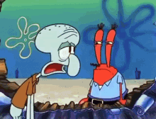 a cartoon of squidward and crab from spongebob squarepants
