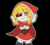 little red riding hood is wearing a red cape with a heart on it .