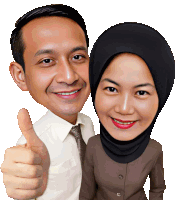 a caricature of a man and woman giving a thumbs up sign